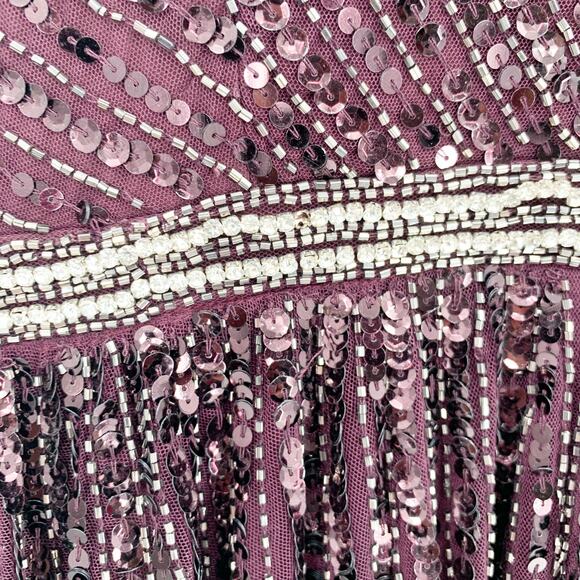 MAC DUGGAL Dress Size 8 Evening Gown Sequin NEW V Neck Deep Purple Ruffle Slv - Picture 5 of 8